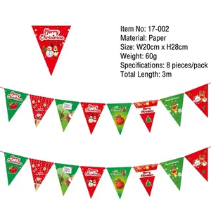 Decorative paper Christmas bunting flags with reindeer and snowman patterns, 3 meters long