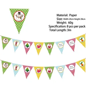 Detail view of colorful Christmas triangular paper banner with holiday patterns