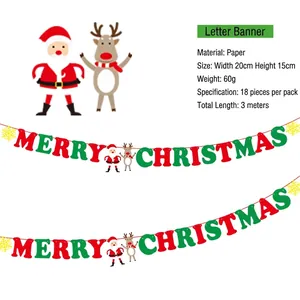 Detail of paper Merry Christmas banner showing material size and 3m length specifications
