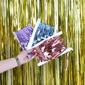 4M shiny foil fringe curtain backdrop for festive party decorations and photo props