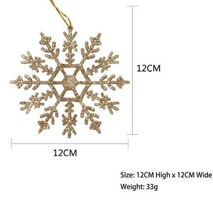Gold glittery hollow Christmas snowflake ornament 12cm for DIY tree decoration set of 3
