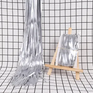 1x2m matter silberner Lametta-Vorhang für Geburtstags- und Hochzeitsfeier Dekoration
