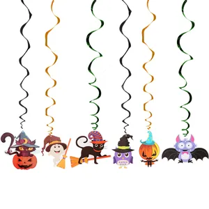 Halloween spiral hanging decorations with cute cartoon ghost and pumpkin characters decor