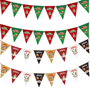 Decorative Christmas paper triangle banners featuring Santa snowman and reindeer designs