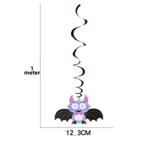 Detailed dimension view of cartoon bat Halloween spiral hanging decoration, 1m length