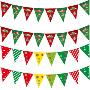 Festive Christmas paper bunting banners with Santa and geometric patterns for party decoration