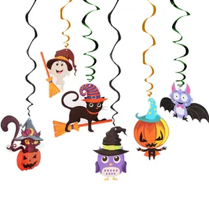 Detail view of cute Halloween cartoon spiral ornaments including ghost and pumpkin.