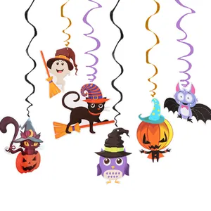 Cartoon Halloween Spiral Hanging Decorations Cute Pumpkin Ghost Bat Owl Swirl Pendants For Party Home Decor