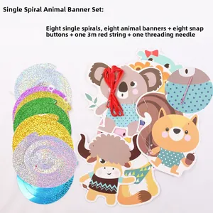 Cartoon animal party decoration set with spirals and banners for birthday events
