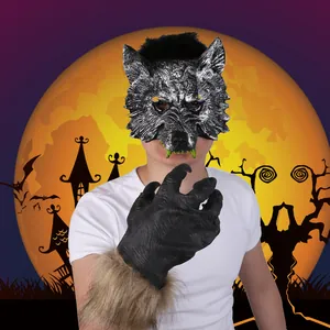 Gedetailleerd horror weerwolf masker en bont handschoen set voor Halloween maskerade decoratie