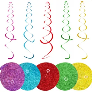 Colorful laser glitter spiral hanging decorations for children birthday party and ceiling