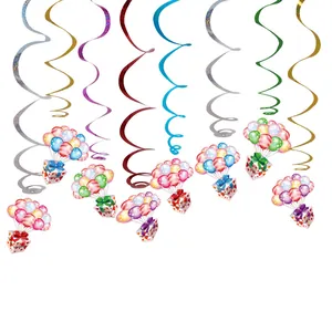Colorful party spiral streamers with balloon and gift box pendant decorations for birthday