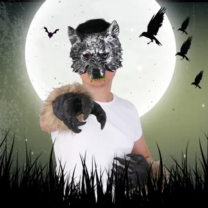 Realistisch weerwolfmasker en harige klauwhandschoenen voor Halloween kostuums