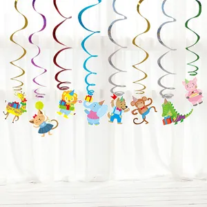 Cartoon Animal Birthday Spiral Hanging Decorations PET Swirl Ornaments For Kindergarten Classroom Birthday Party Atmosphere Props