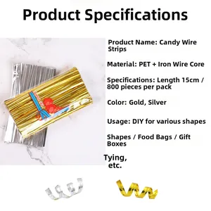 Lazos metálicos dorados y plateados de 15 cm para envolver regalos y bolsas profesionales
