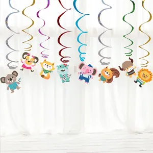 Colorful cartoon animal spiral ceiling streamers for kids birthday party and classroom decor