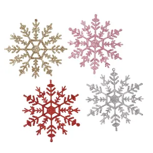 Set aus vier 12cm Glitzer-Schneeflocken aus Kunststoff für den Weihnachtsbaum.