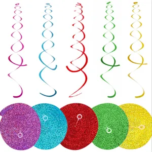 Colorful laser glitter hanging swirls for birthday party and festive ceiling decor