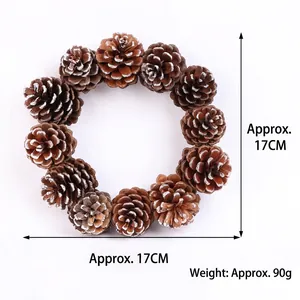 Natural pine cone Christmas wreath decoration, 17cm diameter, rustic holiday ornament.