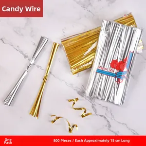 Lazos metálicos dorados y plateados para empaque de dulces y pan 15cm 800 uds