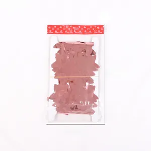Detail of rose gold star foil fringe curtain packaging with 26x15cm dimension markers