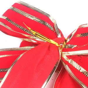 Grande fiocco di Natale rosso con strisce dorate per ghirlande e alberi decoro