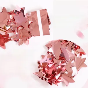 Close-up of rose gold star foil fringe curtain with 6mm adhesive tape detail