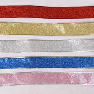 Cinta de Decoración de Árbol de Navidad con Purpurina Cinta de Borde con Alambre Brillante para Envoltura de Regalos Bricolaje Decoración