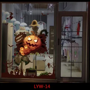 Halloween Schaufenster Aufkleber Kürbis Fledermaus Hexe Schloss Statische Haftfolie Glas Dekor Für Geschäft Home Partybedarf