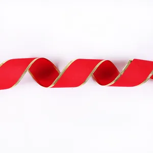 Luxurious red velvet ribbon with gold metallic edge for festive Christmas tree decoration
