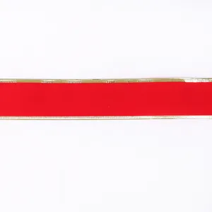 Elegant red velvet ribbon with gold wired edges for Christmas tree and home decor