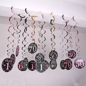 Detail of various birthday number spiral swirls for party ceiling decoration.