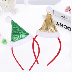 Vue détaillée de serre-têtes chapeau de Noël à paillettes vert et or pour décoration
