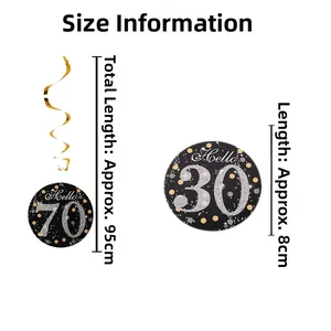 Nummerierte Spiral-Hängedekoration für 30. und 70. Geburtstag mit goldenen Girlanden