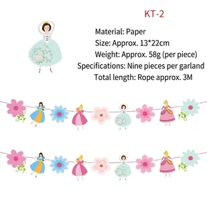Paper cartoon princess ballerina flower garland banner for kids birthday party decoration