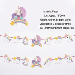 Einhorn-Geburtstagsbanner-Set mit Schloss- und Regenbogenmustern aus Papiermaterial