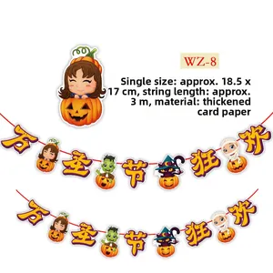 Detailed view of Halloween cartoon character banner with size and material specifications.