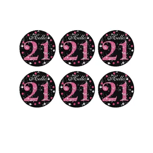 Detailed macro view of 21st birthday theme party decorations with pink glitter numbers