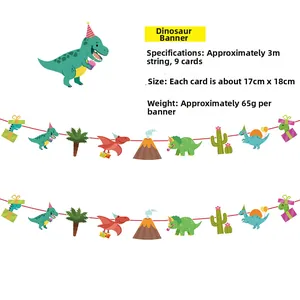 Spezifikationsdetails für Cartoon-Dinosaurier-Geburtstagsparty-Banner mit Größe und Gewicht