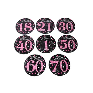 Glitter pink and black birthday party hanging decorations showing various age numbers