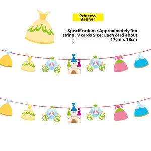 Detailansicht des 3m Prinzessin Geburtstagsbanners mit Schloss- und Kutschenmotiven