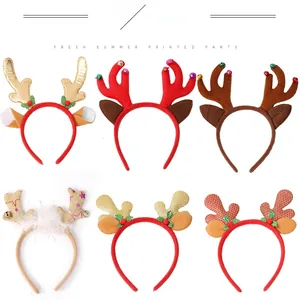 Various styles of cute Christmas reindeer antler headbands with bells and glitter