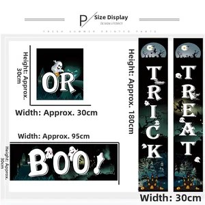 Guida alle dimensioni striscioni di Halloween con grafica di fantasmi e case stregate