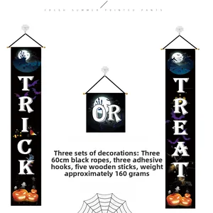 Vista dettagliata degli striscioni Halloween Trick or Treat con accessori.