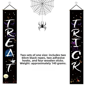 Striscioni per porta Halloween Trick or Treat con ganci e aste in legno