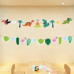 Colorful cartoon dinosaur and flamingo party banners for children's room decoration