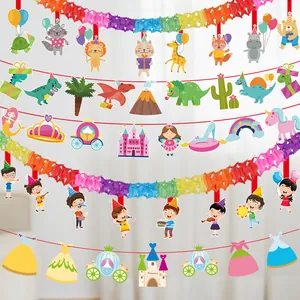 Cartoon Geburtstag Party Papier Banner Girlande Für Klassenzimmer Bühne Dekoration Dinosaurier Prinzessin Tier Thema Hängende Dekoration