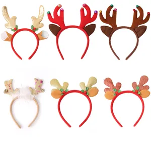 Cute Christmas Reindeer Antlers Headband with Bells Sequins Elk Antler Hairband for Party Costume Cosplay Women Girls Hair Accessories