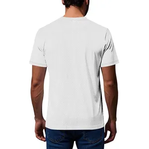 Men's white seersucker short sleeve T-shirt featuring a breathable textured back view