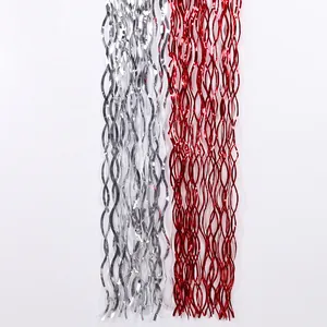 Rideaux à franges ondulés en aluminium rouge et argent pour décoration de fête d'anniversaire